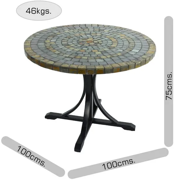 Round Dining Table with Mosaic Top - Grey, Stone