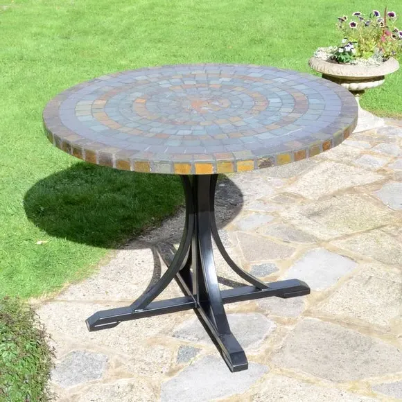 Round Dining Table with Mosaic Top - Grey, Stone image