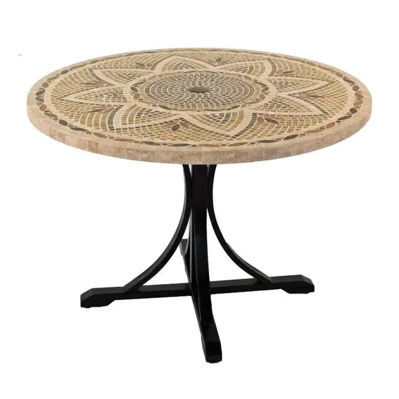 Round Dining Table with Parasol Hole - Brown, Marble