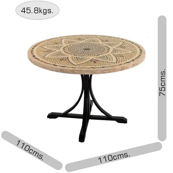 Round Dining Table with Parasol Hole - Brown, Marble