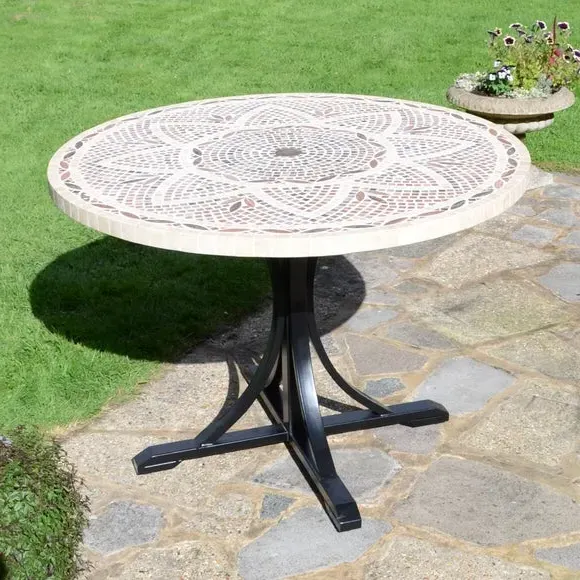Round Dining Table with Parasol Hole - Brown, Marble image