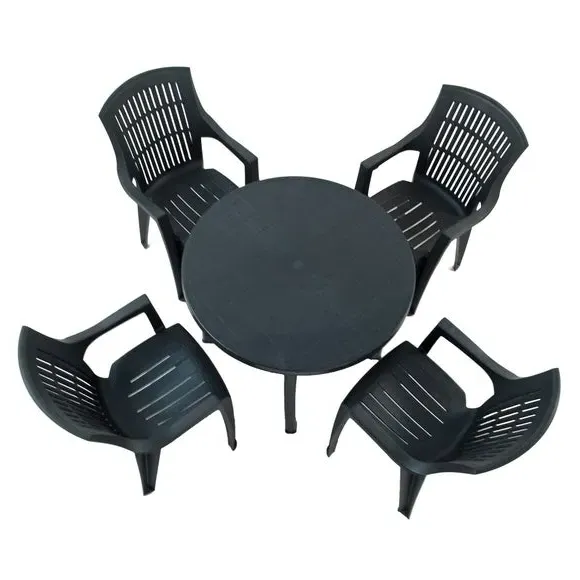 Round Patio Table with 4 Chairs - Anthracite