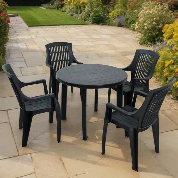 Round Patio Table with 4 Chairs - Anthracite image