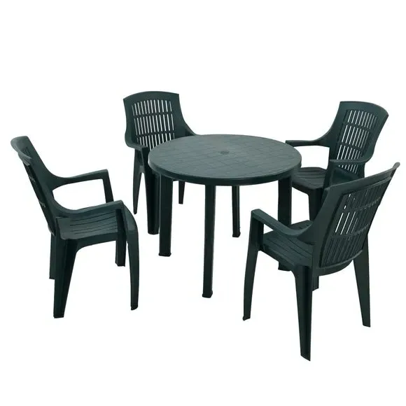 Round Patio Table with 4 Chairs - Dark Green