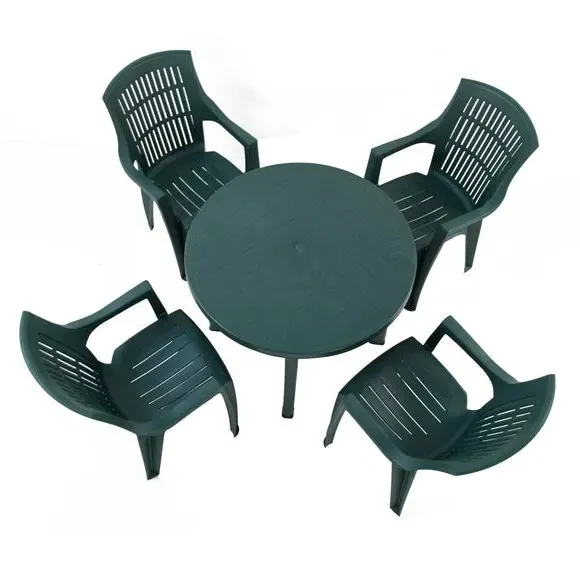Round Patio Table with 4 Chairs - Dark Green