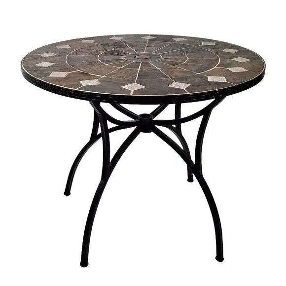 Round Patio Table with Parasol Hole - Stone Top