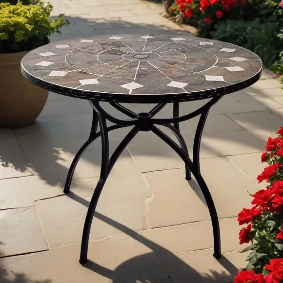 Round Patio Table with Parasol Hole - Stone Top image
