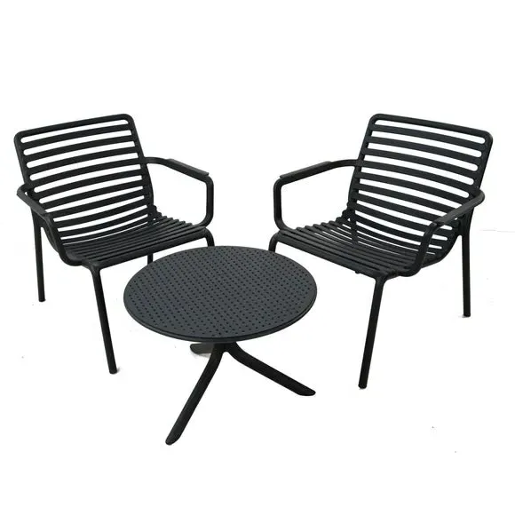 Round Table with 2 Chairs Set - Anthracite, Resin