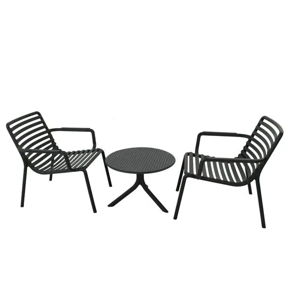 Round Table with 2 Chairs Set - Anthracite, Resin