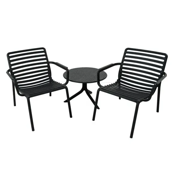 Round Table with 2 Chairs Set - Anthracite, Resin