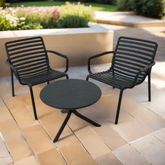 Round Table with 2 Chairs Set - Anthracite, Resin image