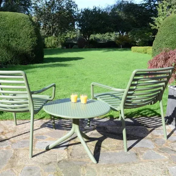 Round Table with 2 Chairs Set - Olive, Resin