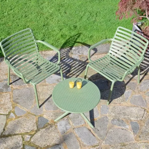 Round Table with 2 Chairs Set - Olive, Resin