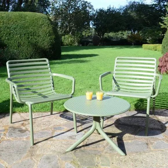 Round Table with 2 Chairs Set - Olive, Resin