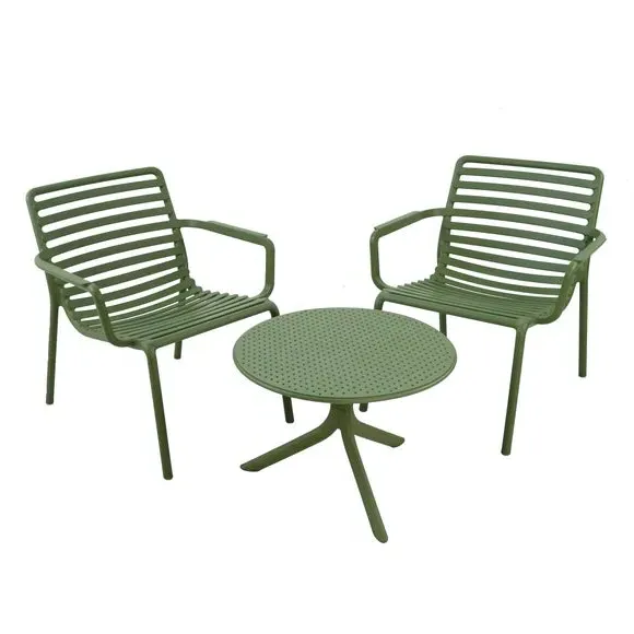 Round Table with 2 Chairs Set - Olive, Resin
