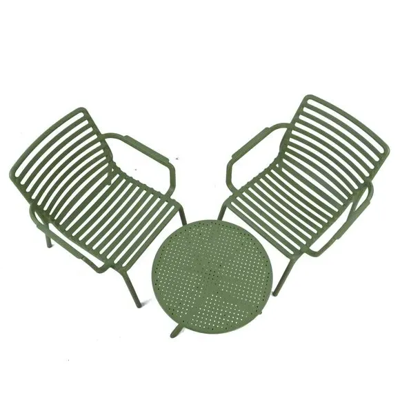 Round Table with 2 Chairs Set - Olive, Resin