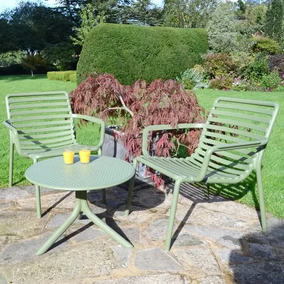 Round Table with 2 Chairs Set - Olive, Resin