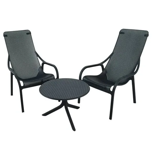 Round Table with 2 Lounge Chairs - Anthracite