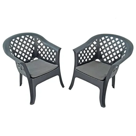 Set of 2 Stackable Chairs - Anthracite, Plastic