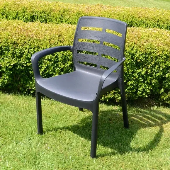 Set of 2 Stackable Chairs - Grey, Polypropylene