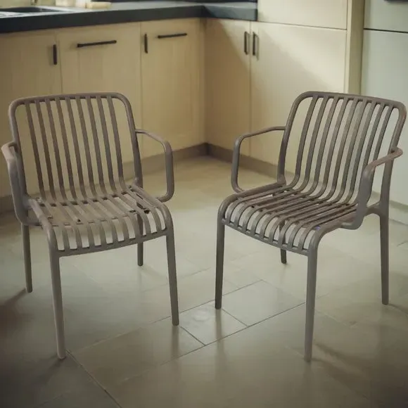 Set of 2 Stackable Chairs - Grey, Polypropylene