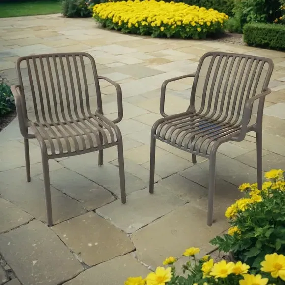 Set of 2 Stackable Chairs - Grey, Polypropylene