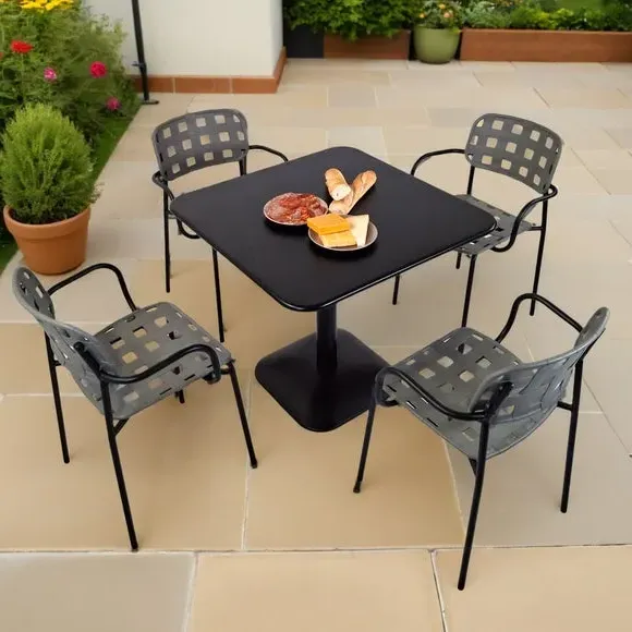 Square Dining Set with 4 Armchairs - Black, Steel image