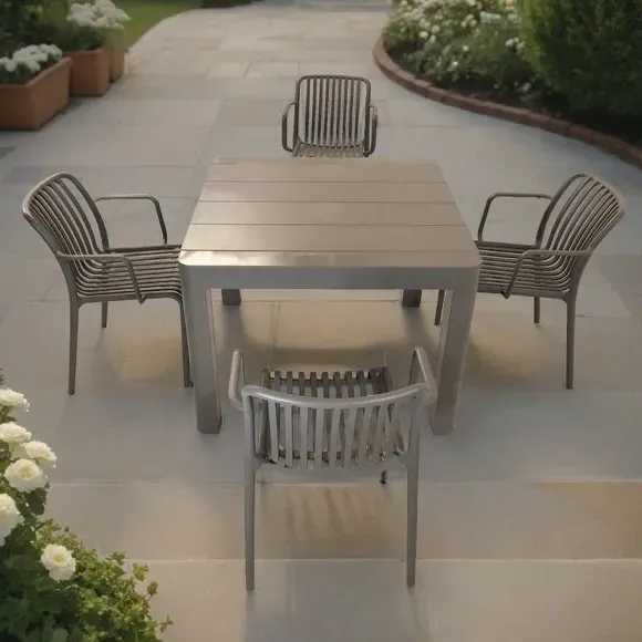 Square Dining Set with 4 Chairs - Grey, Polypropylene