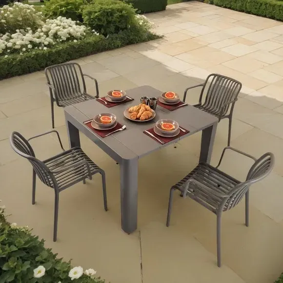 Square Dining Set with 4 Chairs - Grey, Polypropylene