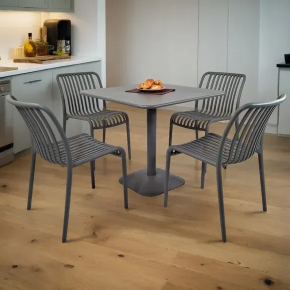 Square Dining Set with 4 Chairs - Grey, Steel