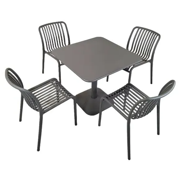 Square Dining Set with 4 Chairs - Grey, Steel