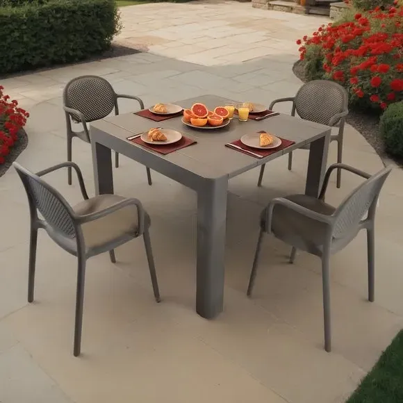 Square Dining Set with 4 Chairs - Grey