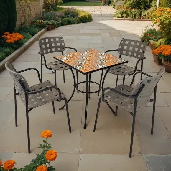 Square Patio Table Set with 4 Chairs - Multicolor