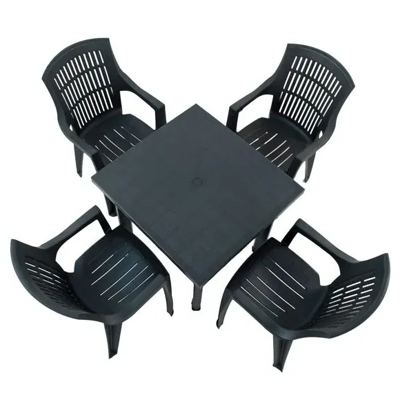 Square Patio Table with 4 Chairs - Anthracite, Resin