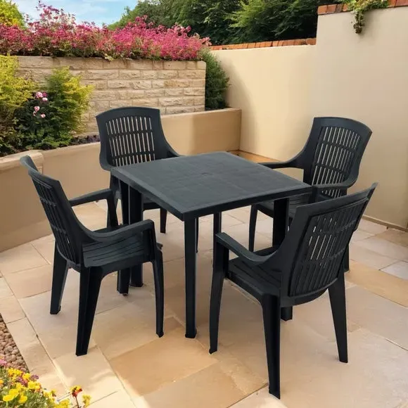 Square Patio Table with 4 Chairs - Anthracite, Resin image