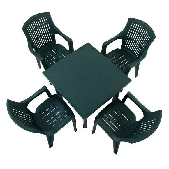 Square Patio Table with 4 Chairs - Dark Green, Resin