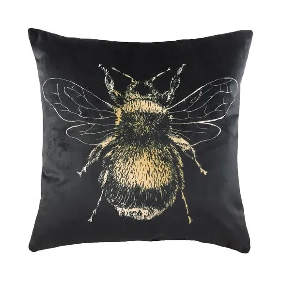 Bee Print Cushion with Zip - Black, Polyester image