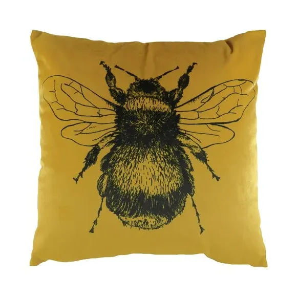 Bee Print Cushion with Zip - Gold, Polyester
