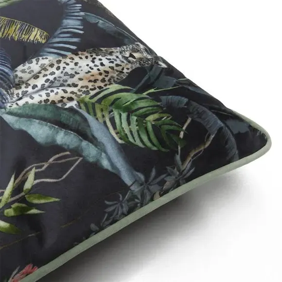 Leopard Print Cushion - Petrol, Velvet