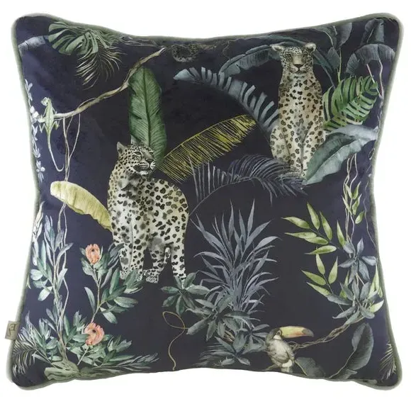 Leopard Print Cushion - Petrol, Velvet