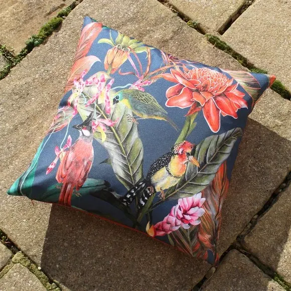 Outdoor Cushion with Bird Print - Multicolor