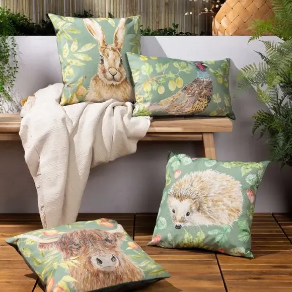 Outdoor Cushion with Pheasant Design - Olive