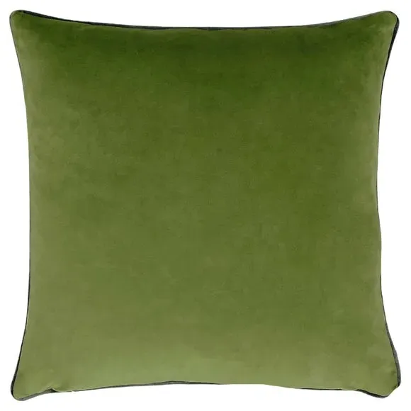 Peacock Print Cushion with Piped Edge - Olive