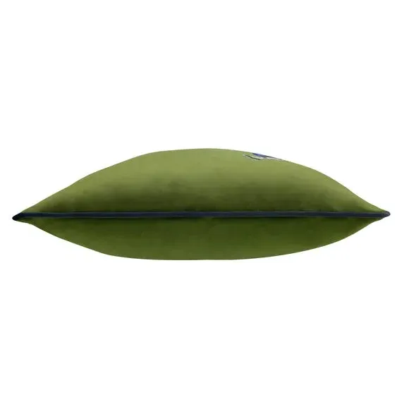 Peacock Print Cushion with Piped Edge - Olive