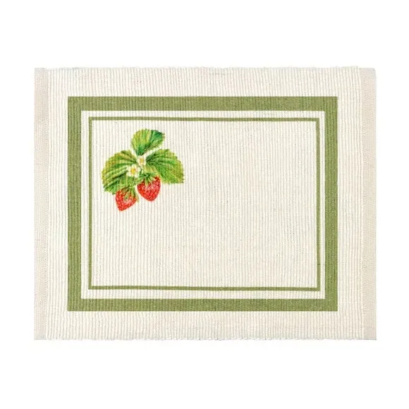 Set of 4 Placemats Strawberry Design - Sage, Polyester