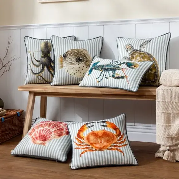 Square Cushion with Crab Print - Multicolor