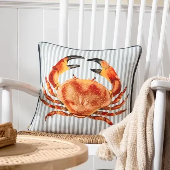 Square Cushion with Crab Print - Multicolor
