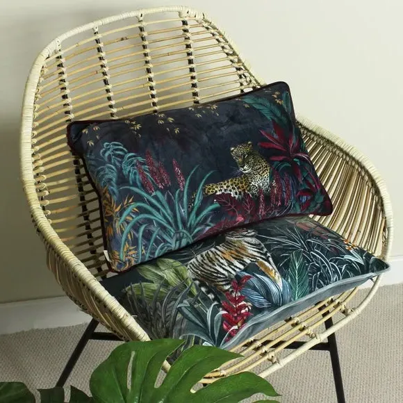 Square Cushion with Leopard Print - Multicolor, Velvet