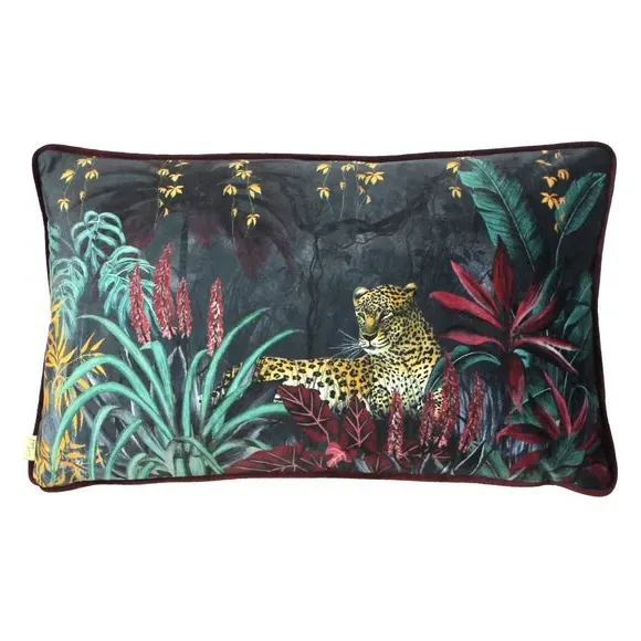 Square Cushion with Leopard Print - Multicolor, Velvet
