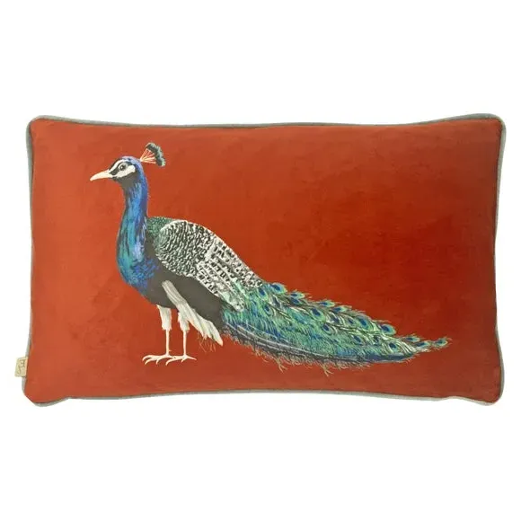 Square Cushion with Peacock Print - Multicolor, Velvet image